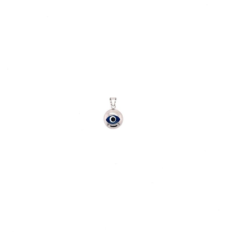 Pendentif mauvais œil bleu 10k or blanc 10mm