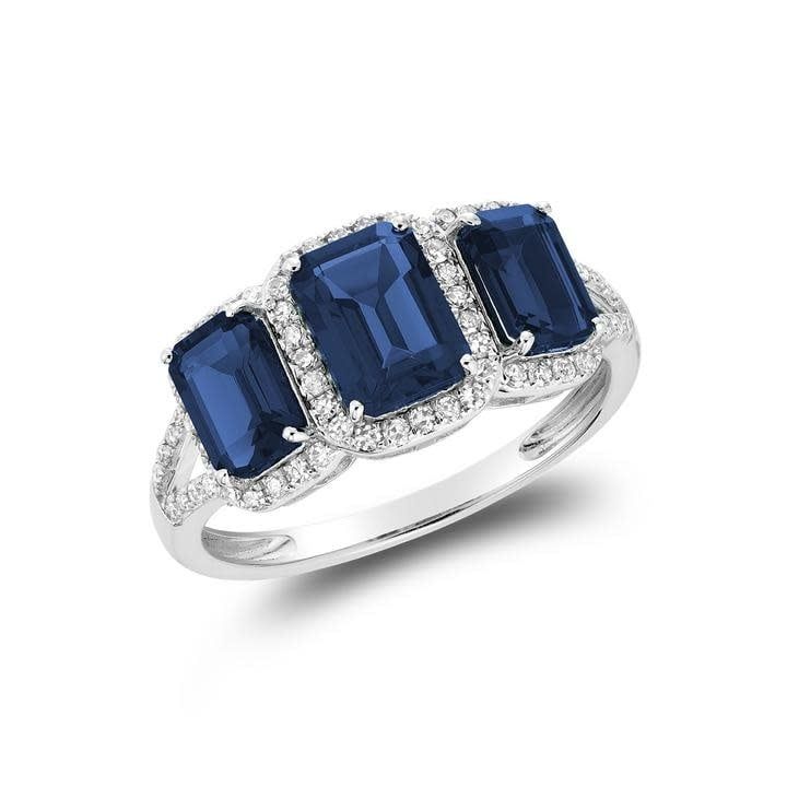 Bague diamant pierre créé, Pierres précieusess: Saphir Sapphire, Coulure Or: Blanc White