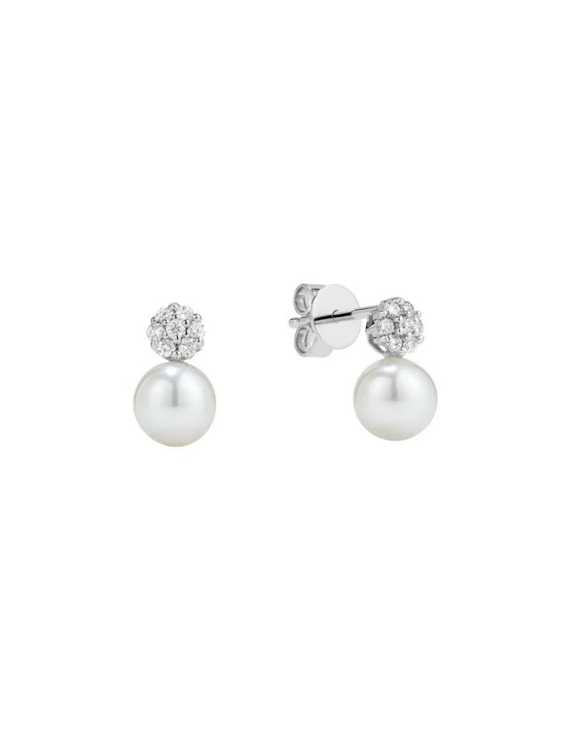 Boucles d'oreilles perles et diamants, Couleur Or: Blanc White