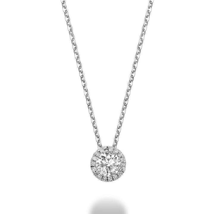 Diamond Halo Pendant, Couleur: Blanc White, Poids diamants: 0.10ct