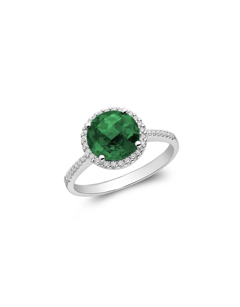 Gemstone and Diamond Ring, Gemstone: Émeraude simulée, Gold Colour: Blanc
