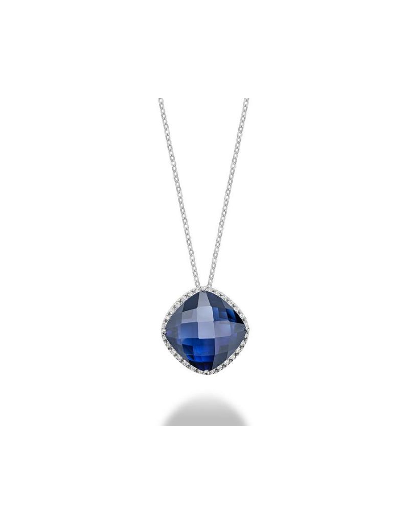 Pendentif diamants et pierre cree, Pierres précieusess: Saphir créé