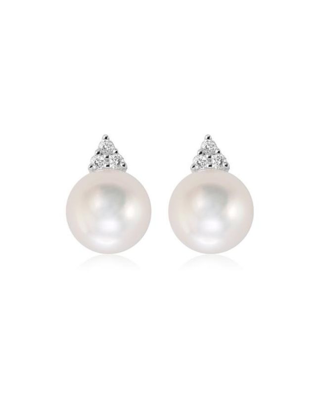 Boucles D'oreilles Perles 7.5-8mm fixes avec diamants Or 14k 0.08ct , Couleur Or: Blanc White