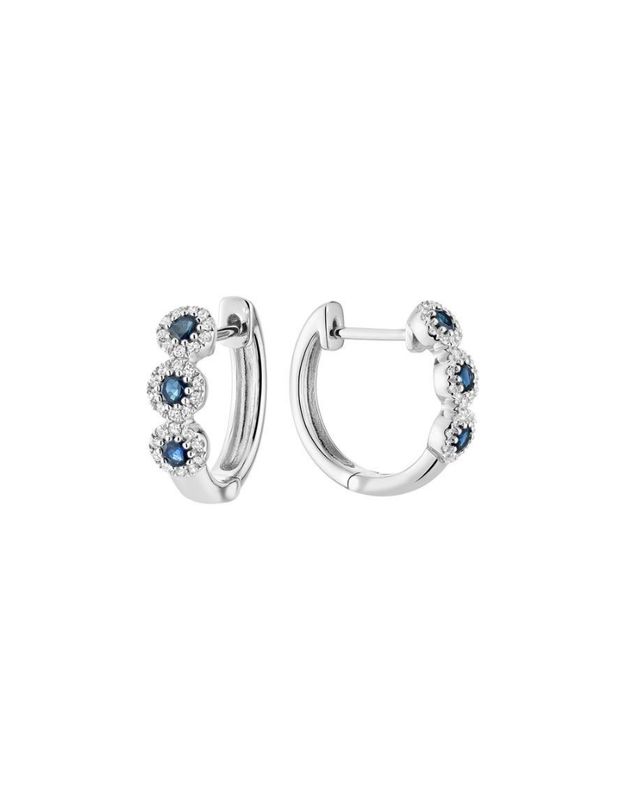 Boucles D'oreilles huggies diamant et pierre précieuse Or 14k  , Gemstones: Blanc White, Gold Color: Saphir Sapphire