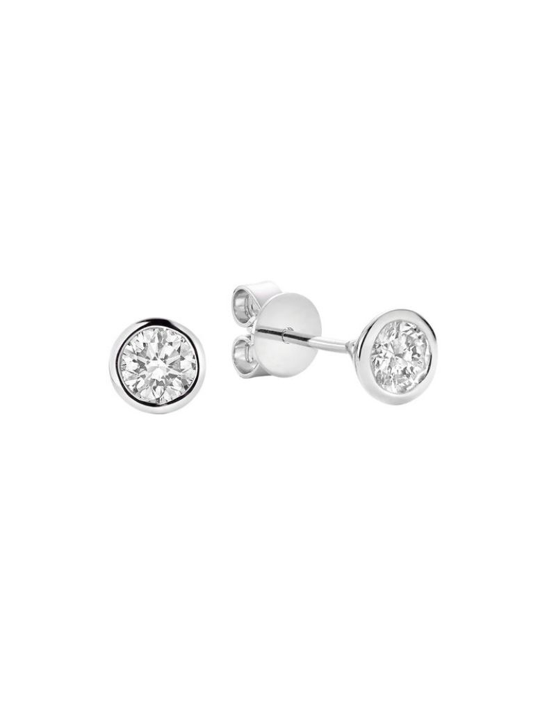 Boucles d'oreilles fixes diamants, Couleur: Blanc White, Poids diamants: 0.10ct