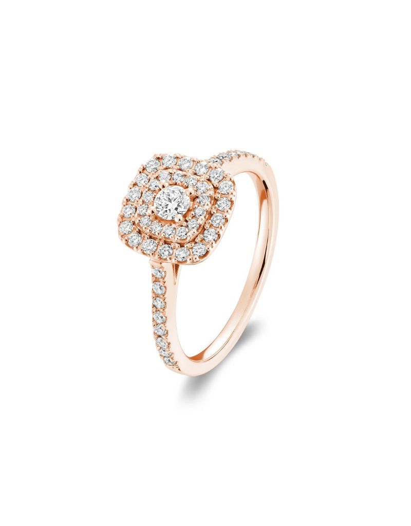 Bague Fiançailles doubles halo, Couleur: Rose, Poids diamants: 0.50ct