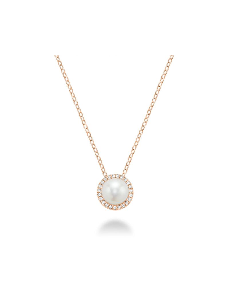 Pendentif perle et diamants, Couleur Or: Rose