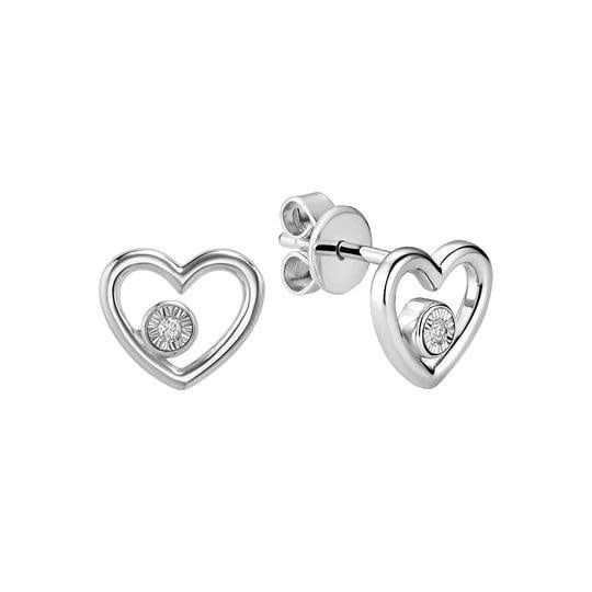 Boucles d'oreilles diamants couer, Couleur Or: Blanc