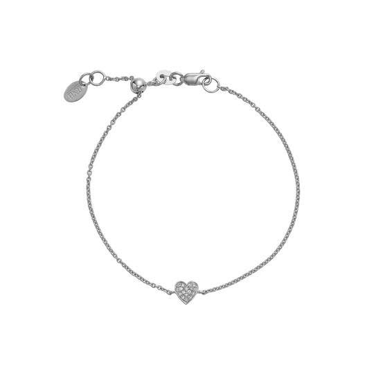 Bracelet with heart et diamants 17=0.04ct I H-I, Couleur Or: Blanc