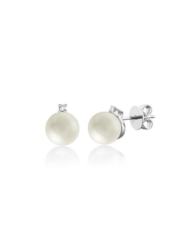 Boucles d'oreilles perles fixes Or 10k  perle de eau douce 7.5-8mm I H-I, Couleur Or: Blanc