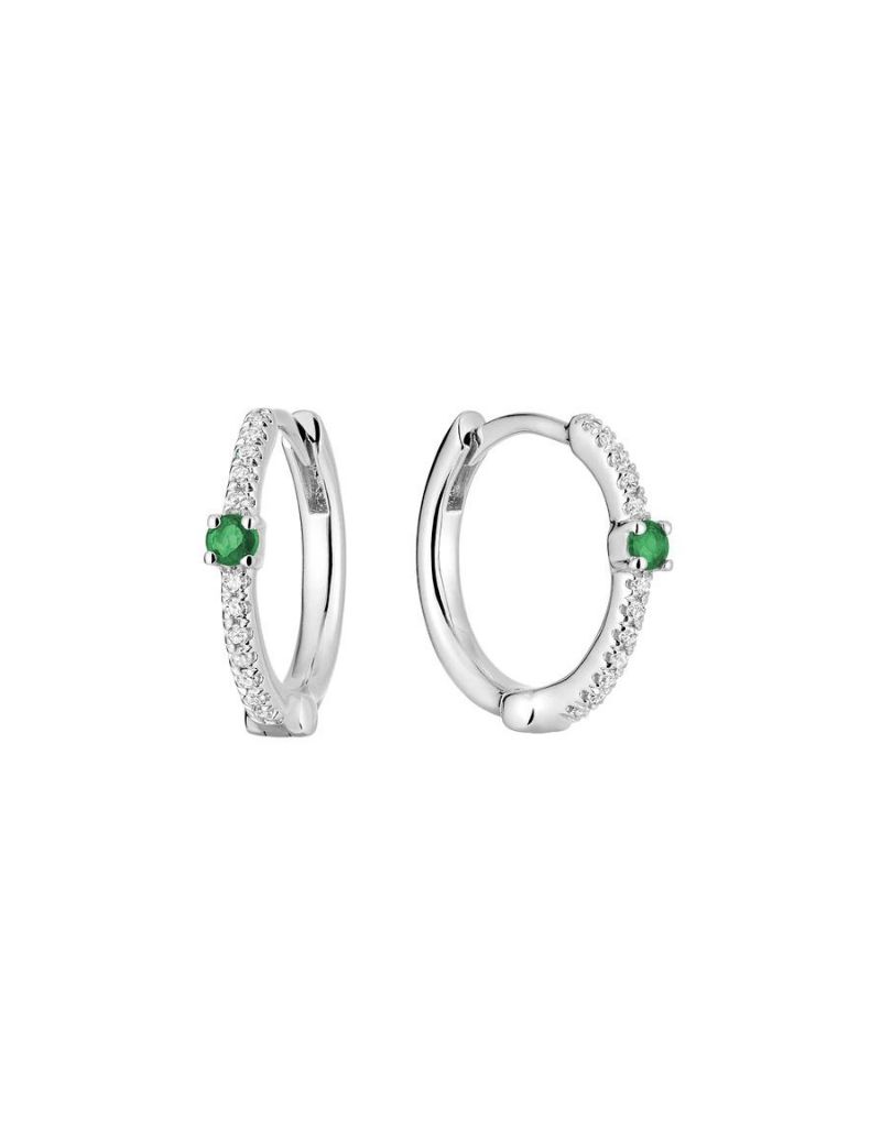 Boucles d'oreilles huggie, Pierres précieusess: Émeraude, Coulure Or: Blanc