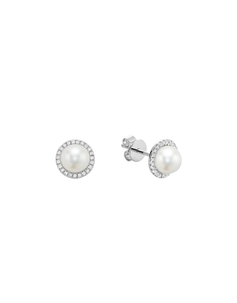 Boucle d'oreilles perles et diamants, Couleur Or: Blanc White