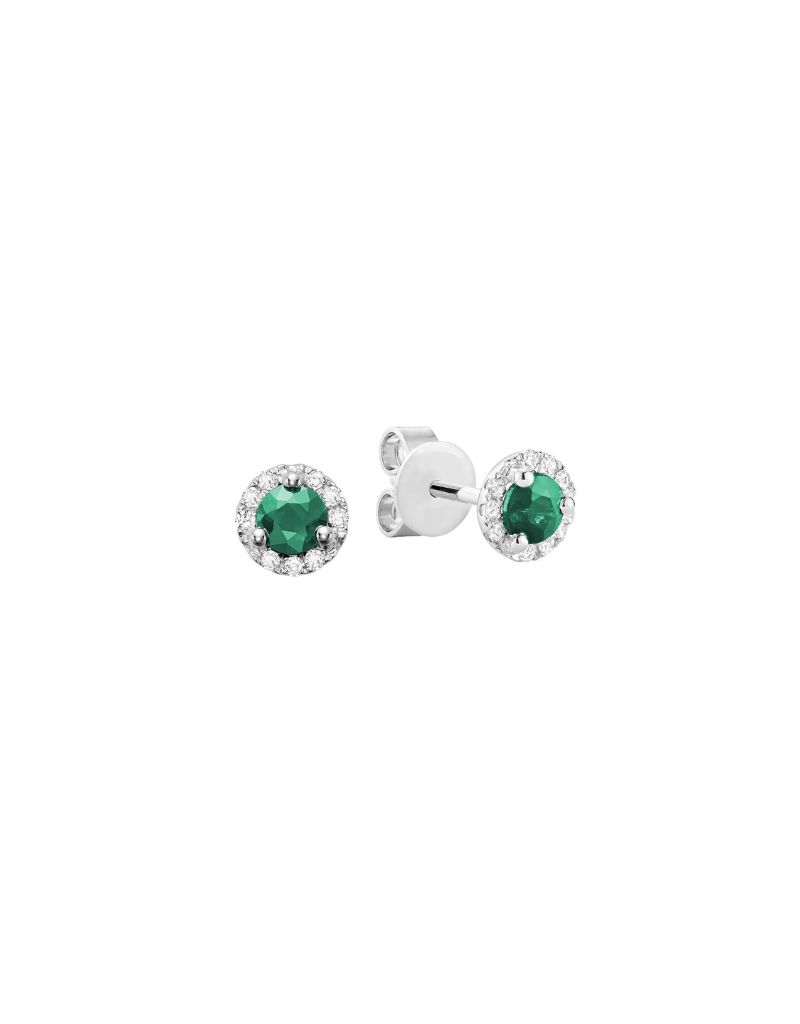 Stud Earrings, Pierres précieusess: Emreaude, Coulure Or: Blanc