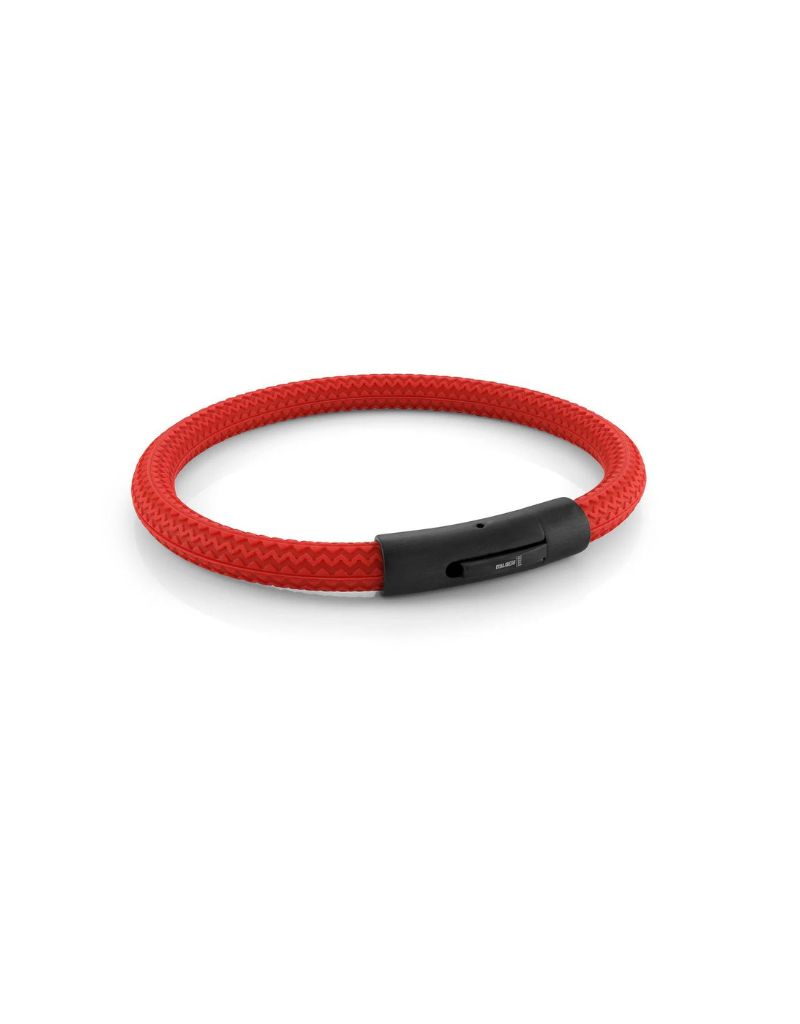 Italgem bracelet acier et caoutchouc , Couleur: Rouge / noir, Taille: 7.5 pouce