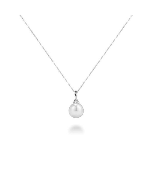 Pendentif perles cultives d'eau douce 7.5-8mm 14k gold diamants 3=0.04ct I H-I, Couleur Or: Blanc