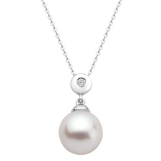 Pendentif perle et diamant, Couleur Or: Blanc