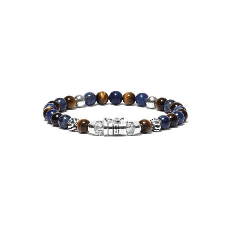 Buddha to buddha bracelet mini spirit bead mix œil de tigre et sodalite bleu argent 925 21cm