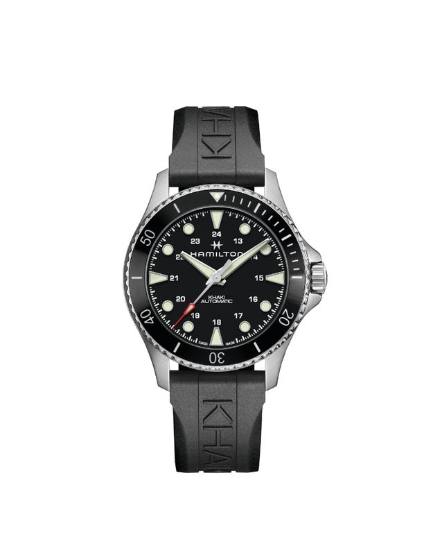 Hamilton montre homme Khaki scuba 43mm acier et caoutchouc noir