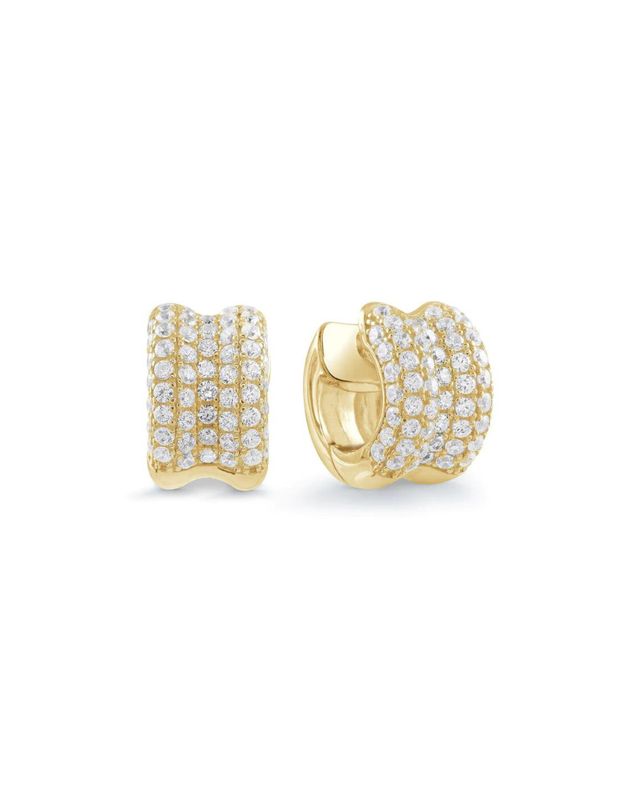 13-142641-02/006.8 G.,ARGENT 925 PLAQUÉ OR JAUNE, BOUCLES D'OREILLE HUGGIES MEDIUM PAVÉ ZIRCONS CUBIQUES