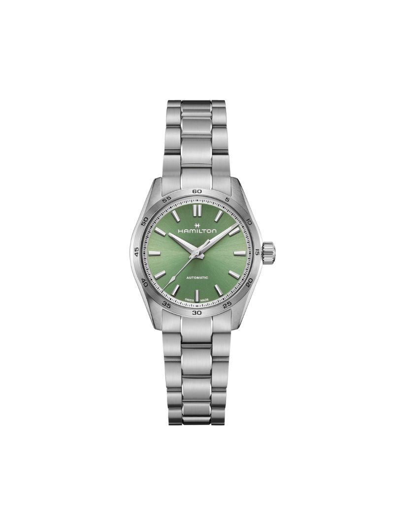 Hamilton montre femme jazzmaster preformer acier inoxydable automatique boitier 34mm fond vert pale