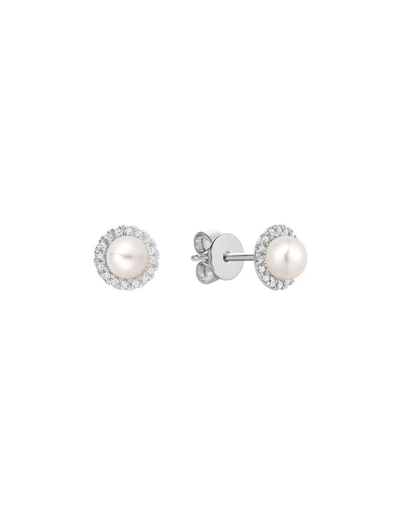 Pearl Diamond Earrings, Couleur Or: Blanc