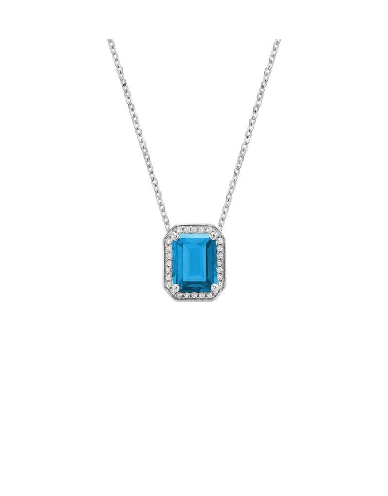 Pendantif peirre preciuse et diamants, Pierres précieusess: Blue Topaze, Coulure Or: Blanc