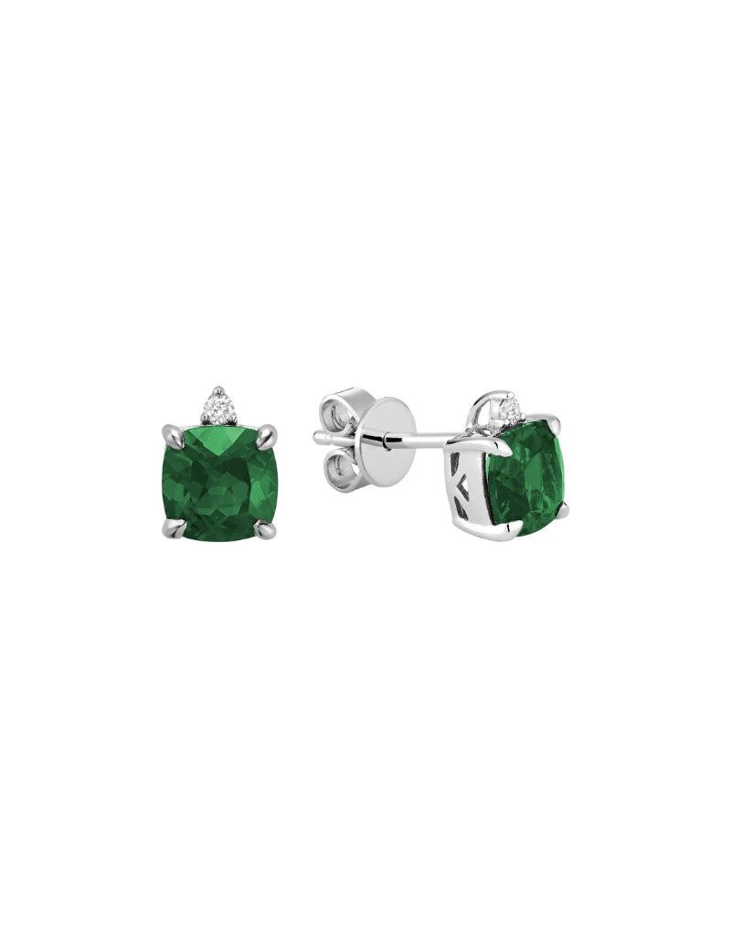 Boucles d'oreilles fixes pierre semi précieuse, Pierres précieusess: Émeraude Simulée, Coulure Or: Blanc