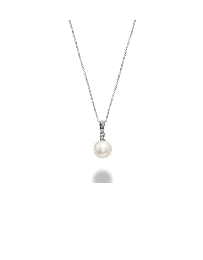 Pendantif perles et diamant, Couleur Or: Blanc