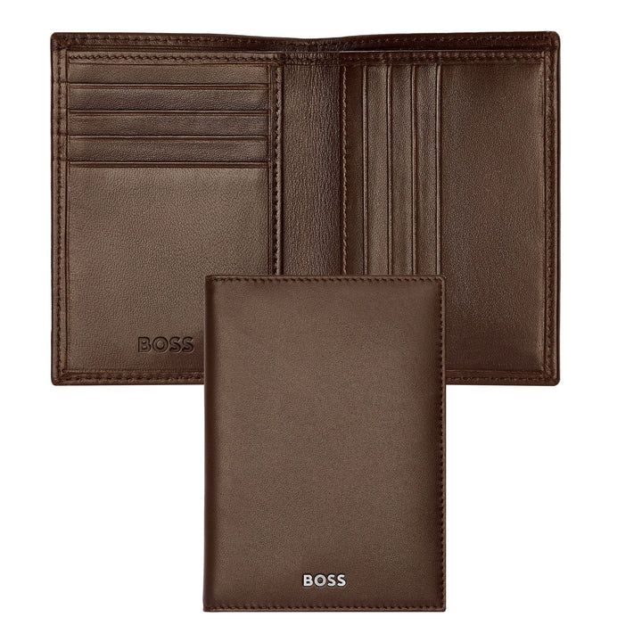 Hugo Boss porte de cartes pliant cuir lisse brun