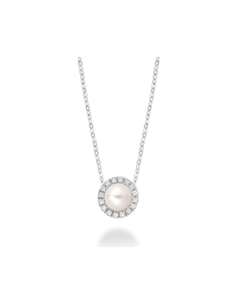Pendentif perle et diamants, Couleur Or: Blanc White
