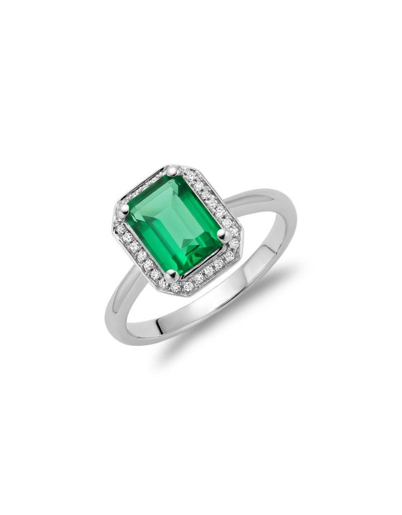 Ladies Ring, Gemstone: Émeraude crée, Gold Colour: Blanc