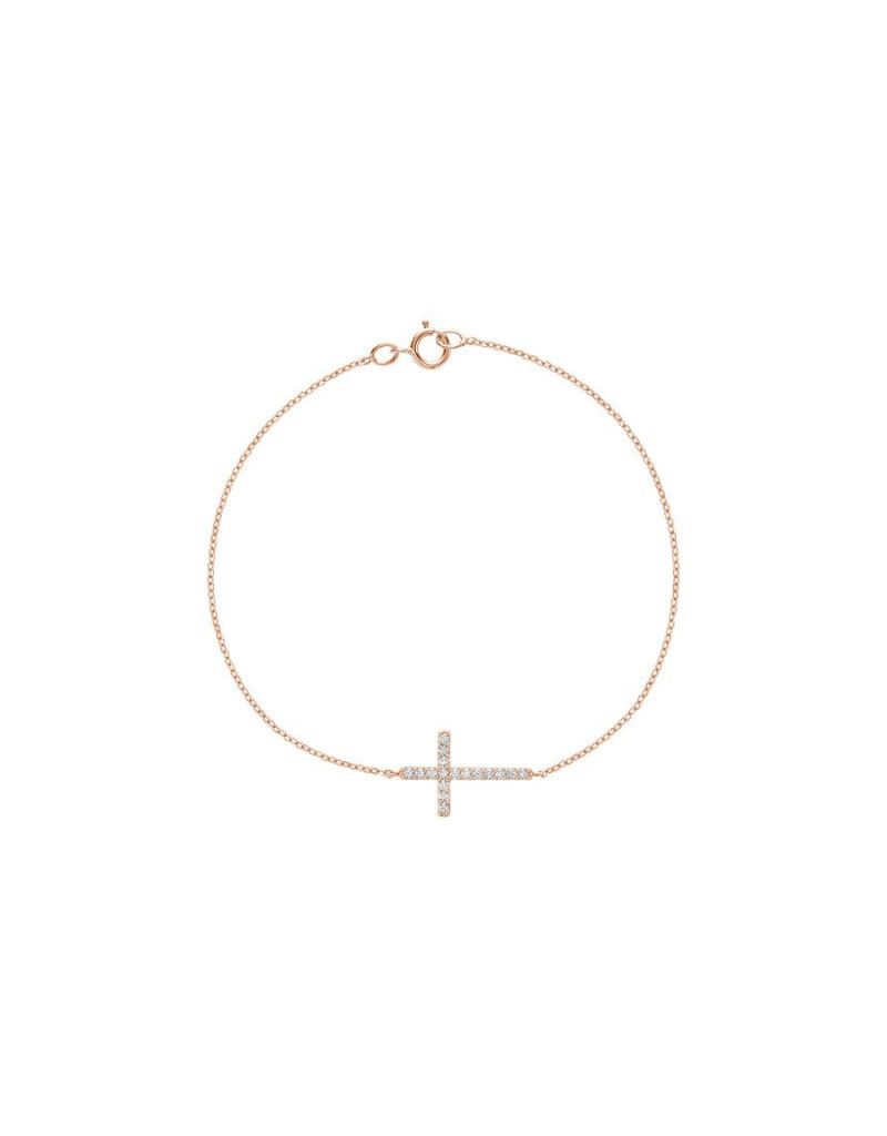 Bracelet avec croix diamant, Couleur Or: Rose