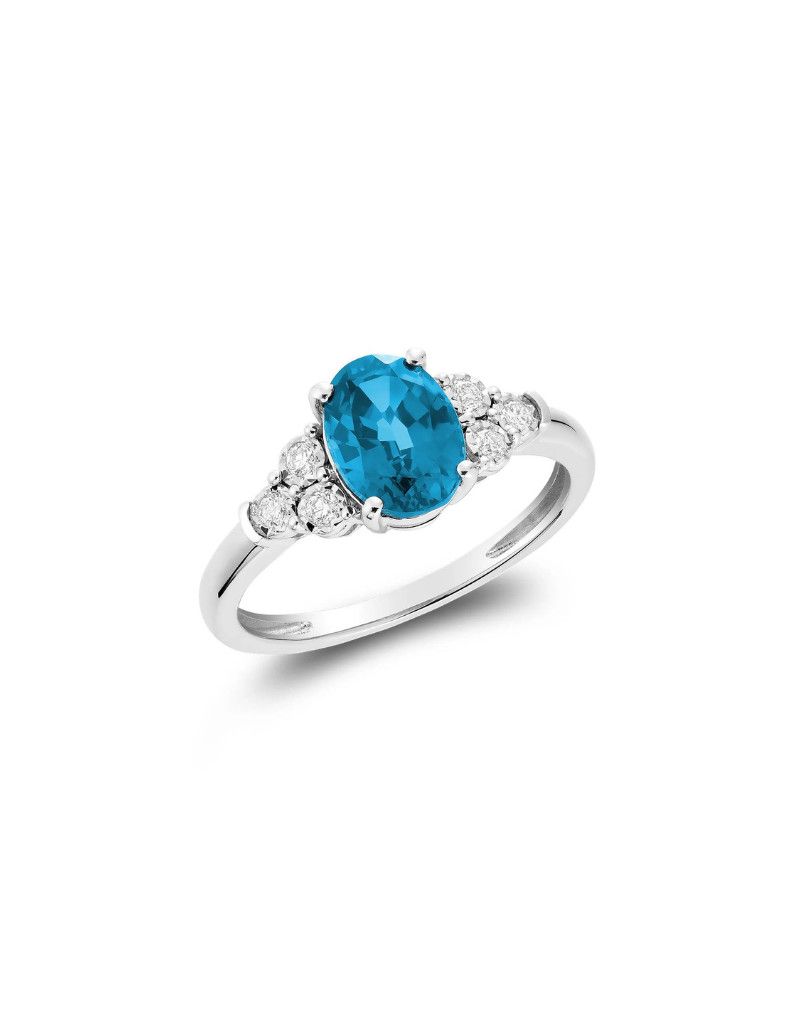 Diamond and Gemstone Ring, Gemstone: Blue Topaze, Gold Colour: Blanc