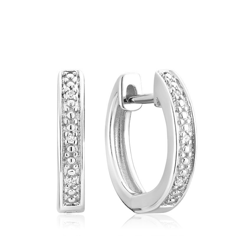 Boucles d'oreilles huggie diamants, Couleur: Blanc White, Poids diamants: 12mm 0.03ct