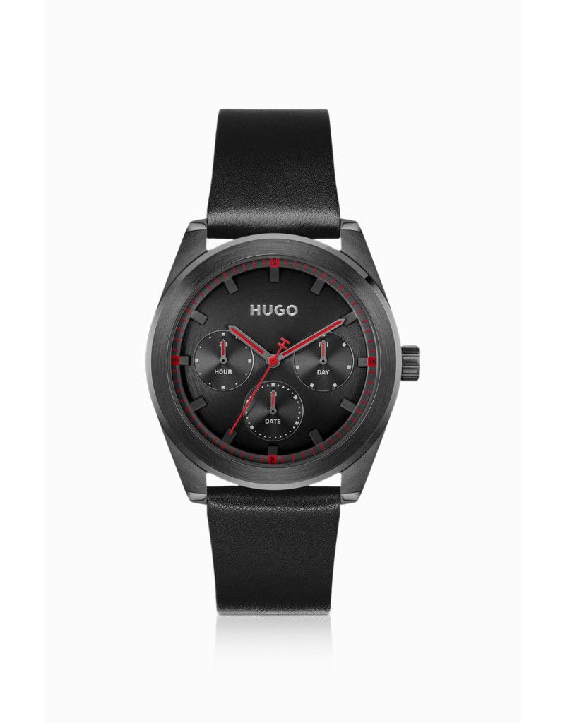 Hugo Boss black stainless steel watch with black leather case
