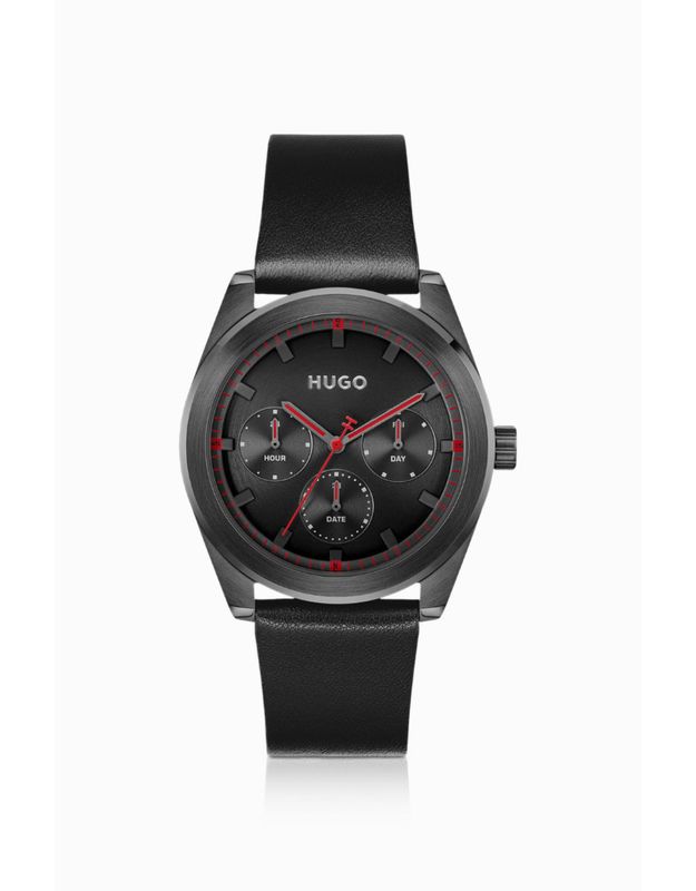 Hugo Boss black stainless steel watch with black leather case