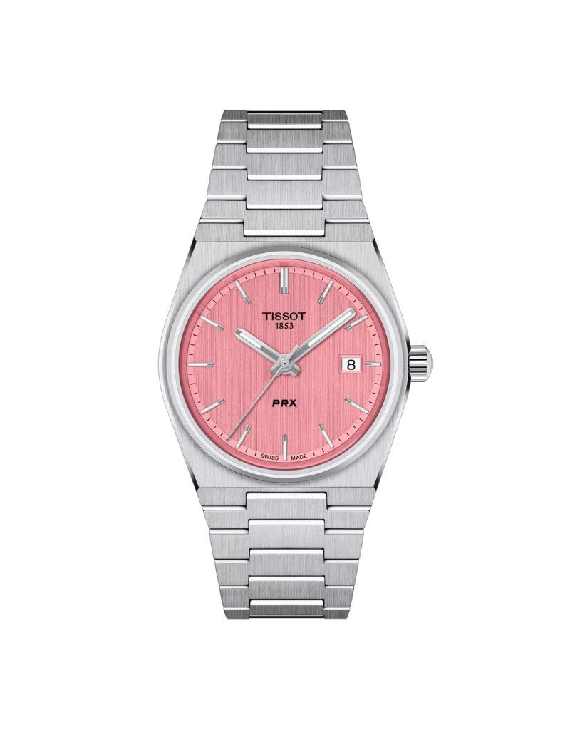 Tissot PRX Montre acier inoxydable fond rose mouvement quartz