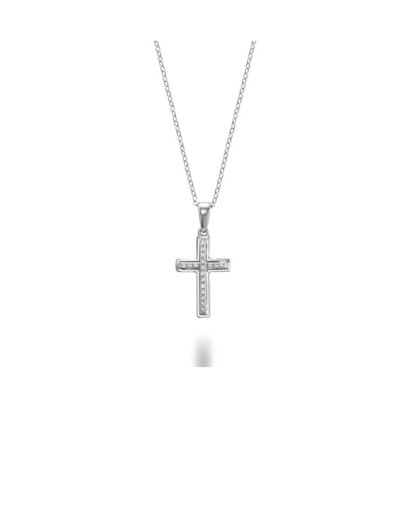 Collier pendentif croix diamant, Couleur Or: Blanc