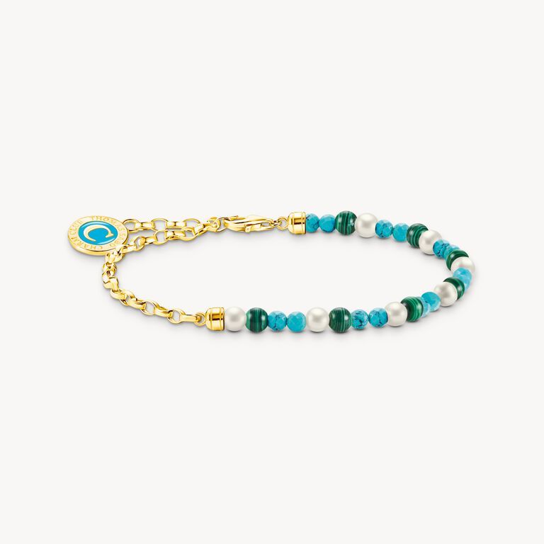 Thomas Sabo Gold Plated Charm Bracelet with Pearls & Malachite