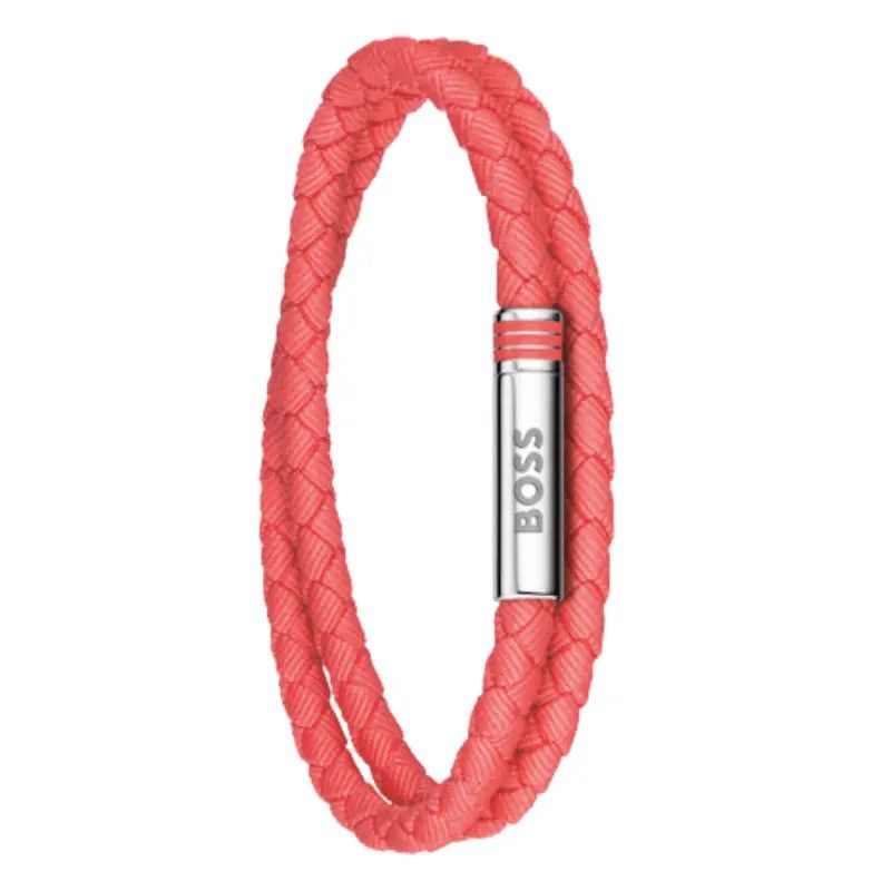 Hugo Boss Ares summer bracelet acier inoxydable tissue rouge 19cm