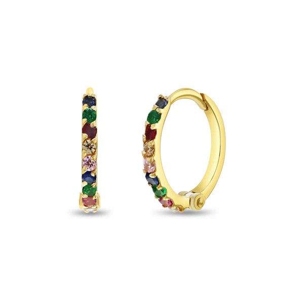 Boucles d’oreilles huggie enfant fille zircones cubiques CZ multicolores