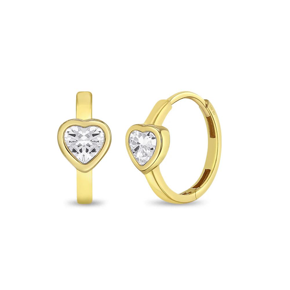 Boucles d’oreilles créoles cœur, Pierres précieusess: Zircone Blanc