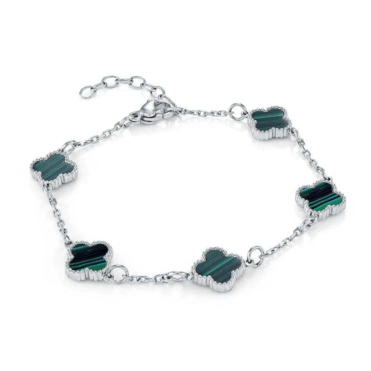 Veloria Bracelet trèfle porte-bonheur en malachite, Couleur: Acier