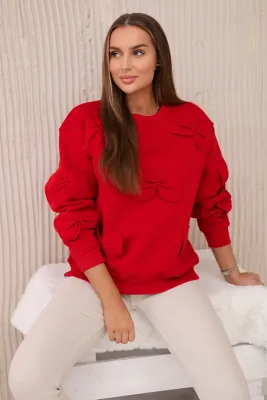 Bluza ocieplana ze ściągaczem i ozdobnymi kokardami - czerwona