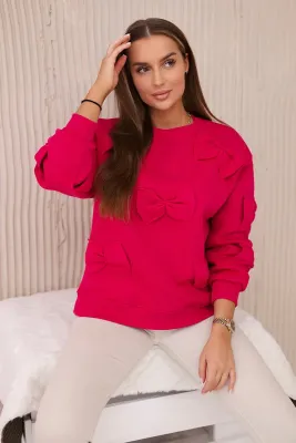 Bluza ocieplana ze ściągaczem i ozdobnymi kokardami -   fuksja