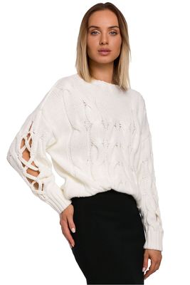 Sweter z rozcięciami na rękawach - beżowy