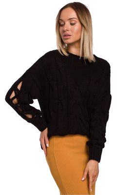 Sweter z rozcięciami na rękawach - czarny