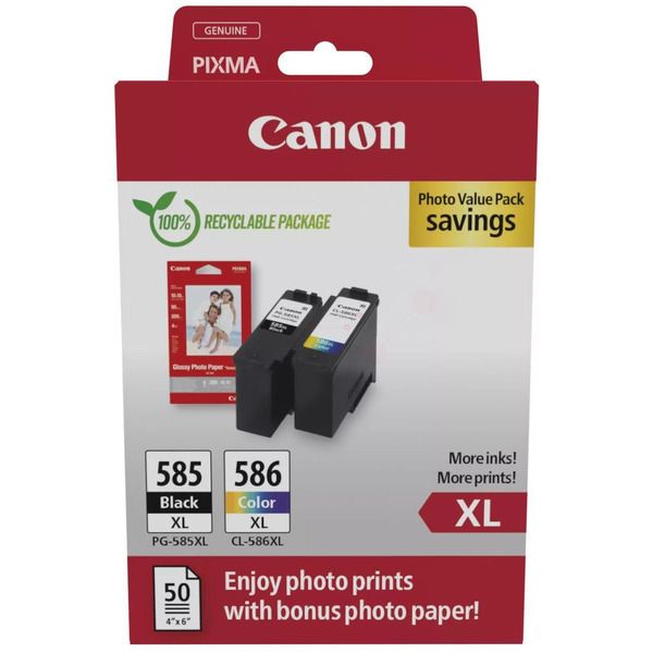 Original Canon PG-585XL & CL-586XL / 6204C005 Tinte Multipack schwarz, color (2 Stück) (inkl. 50 Blatt Fotopapier)