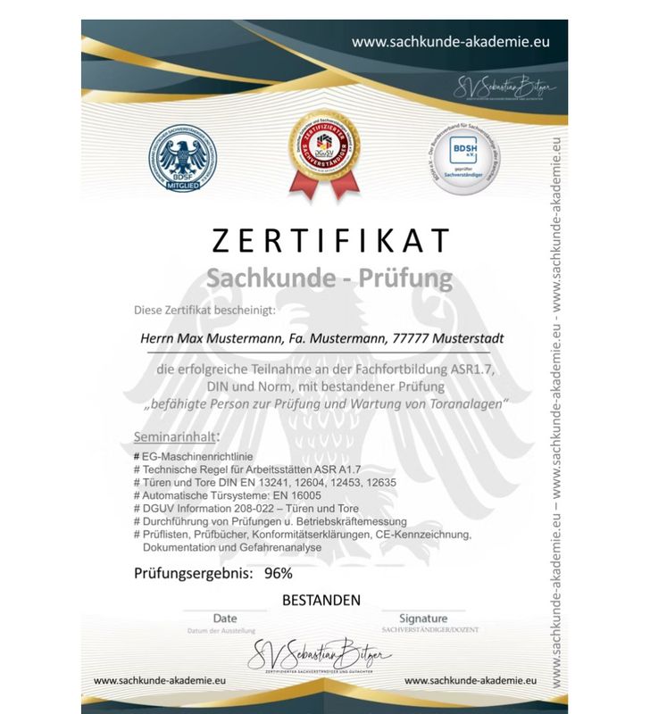 Rezertifizierung/Seminar ASR1.7 mit Zertifikat Rezertifizierung/Seminar ASR1.7 mit Zertifikat