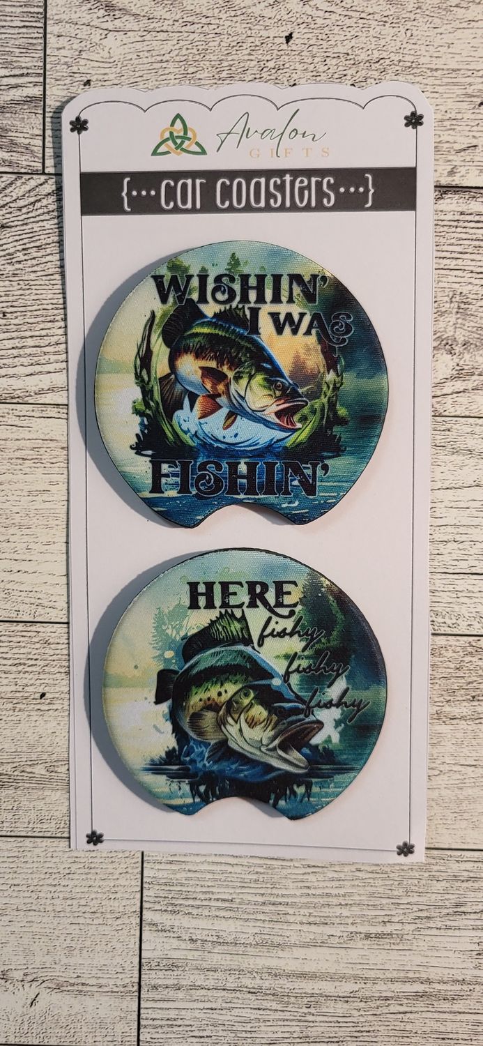 Car Coasters- two Pack-Wishin Fishin/Here fishy